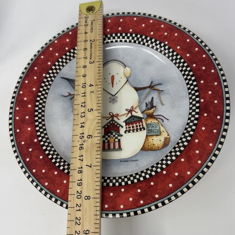 Debbie Mumm Frosty Folks Snowman Dessert Salad Plate Set of 4 Sakura Red Black‎